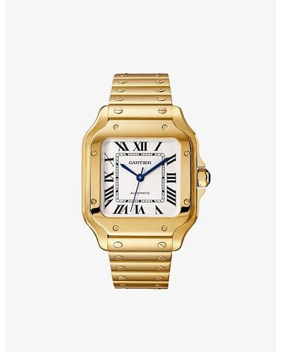 Cartier Crwgsa0043 Santos Medium Model 18ct Yellow-gold And Sapphire Watch - White