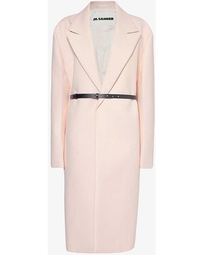 Jil Sander Belted Brushed-texture Wool-blend Coat - White