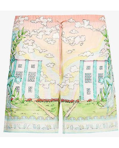 Casablancabrand Patterned Linen Shorts - Blue