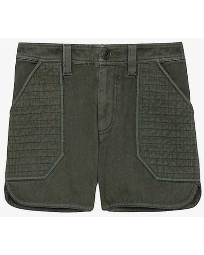Zadig & Voltaire Sei Textured-pocket High-rise Cotton Shorts - Green