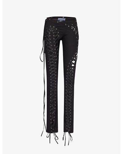 DI PETSA Siren Laced Straight-leg High-rise Stretch-cotton And Recycled-polyester Blend Pants - Black