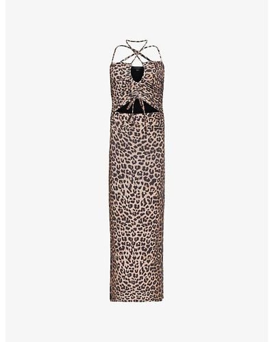 AllSaints Amaya Leppo Leopard-print Cut-out Stretch-woven Midi Dress - Brown