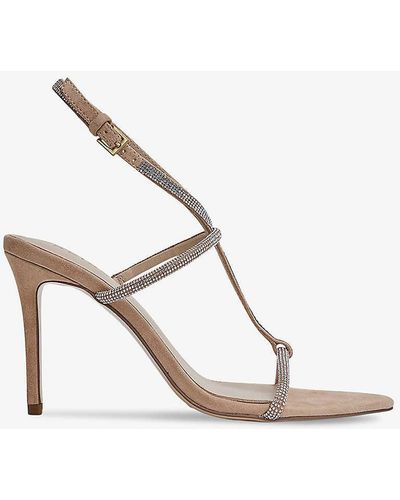 Reiss Julie Crystal-embellished Leather And Suede Heeled Sandals - Natural