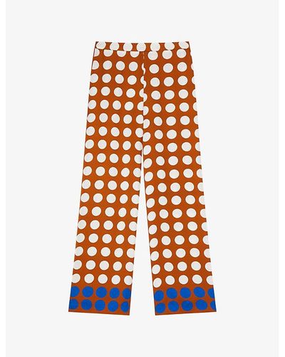 LK Bennett Elise Spot-pattern Mid-rise Straight-leg Woven Pants - Orange