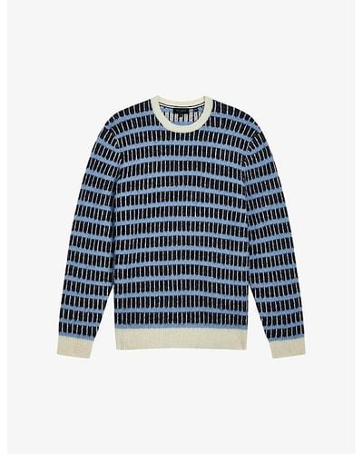 Ted Baker Waylen Regular-fit Textured-pattern Stretch Wool-blend Sweater - Blue