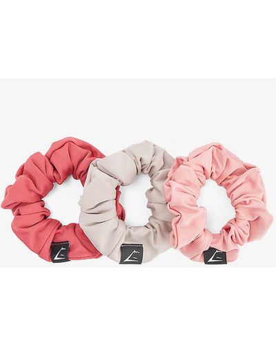 GYMSHARK Brand-tab Stretch Recycled-polyester Scrunchies Pack Of Three - Pink