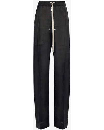 Rick Owens Drawstring-waist Wide-leg High-rise Silk-blend Trousers - Black
