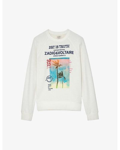 Zadig & Voltaire Upper Palm-tree Photo Print Organic Cotton-blend Sweater - White