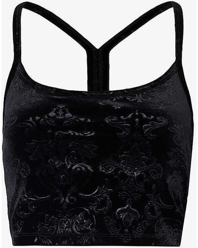 Beyond Yoga Pattern-embellished Cropped Stretch-woven Top - Black