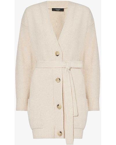 Weekend by Maxmara Baiocco Tie-waist Ribbed Knitted Cardigan - White