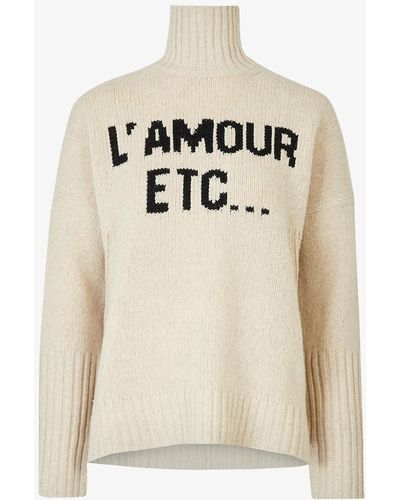 Zadig & Voltaire Alma Slogan-knit Funnel-neck Wool Sweater - Natural
