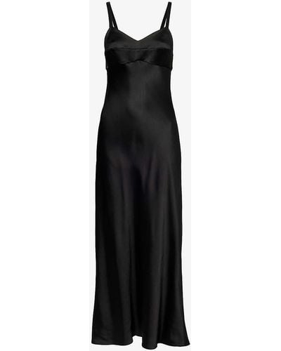 Khaite Joely V-neck High-slit Satin Maxi Dress - Black