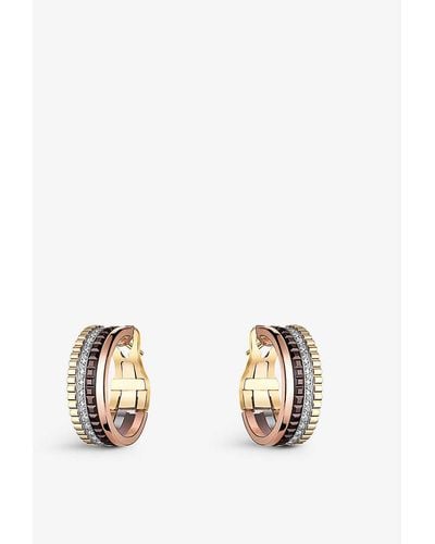 Boucheron Quatre Classique 18ct -gold, White-gold And Pink-gold And Diamond Hoop Earrings
