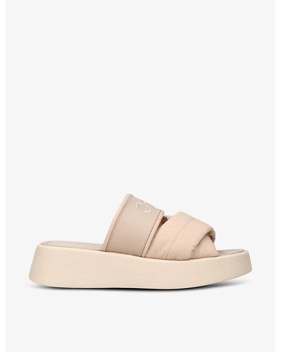 Chloé Mila Logo-embellished Woven And Leather Wedge Sandals - Natural