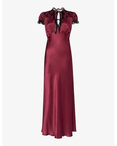 Rodarte Lace-trim Fla-hem Silk Maxi Dress - Red