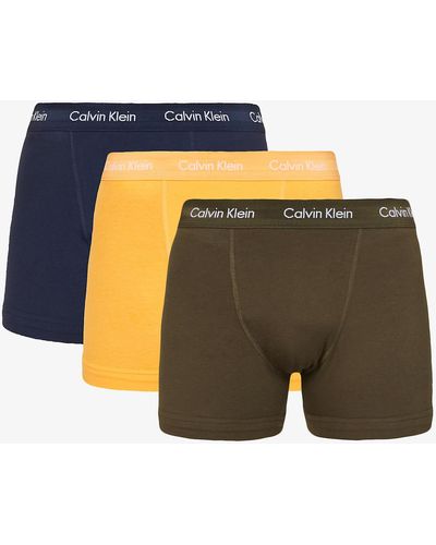 Calvin Klein Pack Of Three Logo-print Mid-rise Stretch-cotton Trunks - Orange