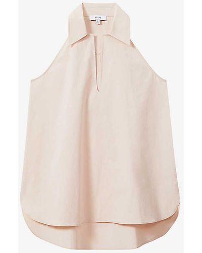 Reiss Layla Open-collar Stretch-cotton Top - White