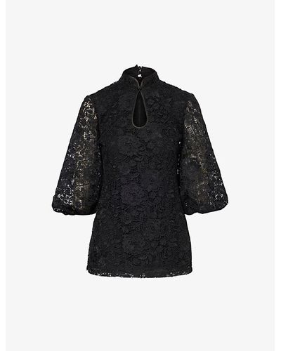 Huishan Zhang Chao Floral-embroidered Lace Top - Black
