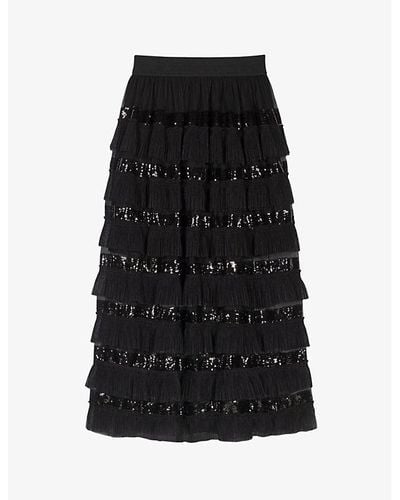 Maje Josephy Sequin-trimmed Woven Midi Skirt - Black