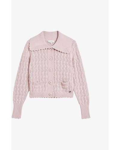 Ted Baker Kutrina Oversized-collar Scalloped Knitted Cardigan - Pink