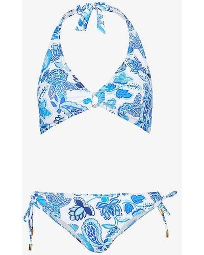 Aspiga Floral-print Stretch Recycled-polyester Bikini Set - Blue