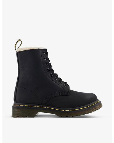 Dr. Martens 1460 Serena 8-eye Faux Shearling-lined Leather Ankle Boots - Black