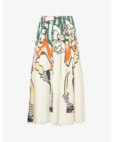 Bottega Veneta Graphic-pattern High-rise Silk-blend Midi Skirt - Metallic