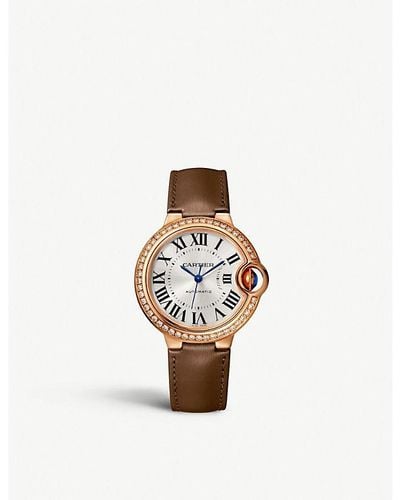 Cartier Crwjbb0055 Ballon Bleu 18ct Rose-gold, 0.68ct Brilliant-cut Diamond And Leather Watch - White