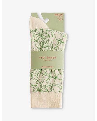 Ted Baker Sokktwl Floral-pattern Stretch-knit Socks - Green