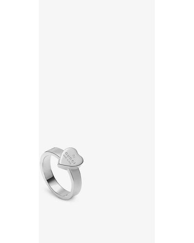 Gucci Trademark Sterling Heart-shaped Ring - White