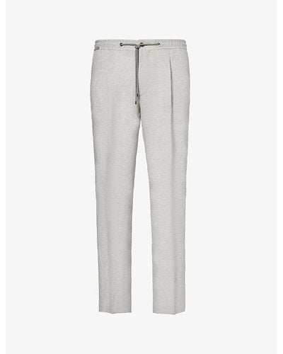 Corneliani Drawstring-waist Tapered-leg Linen Pants - Gray
