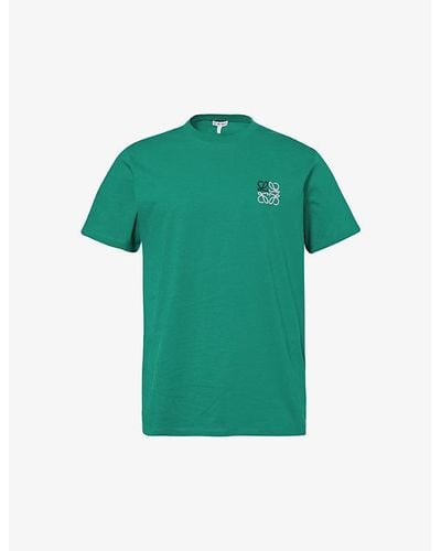 Loewe Brand-embroidered Crewneck Cotton-jersey T-shirt - Green