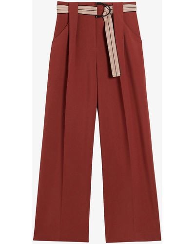 Ted Baker Conces Wide-leg Belted Woven Trousers - Brown