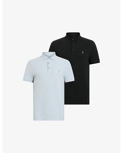 AllSaints Pack Of Two Reform Ramskull-embroidered Organic-cotton Polo Shirt - Black