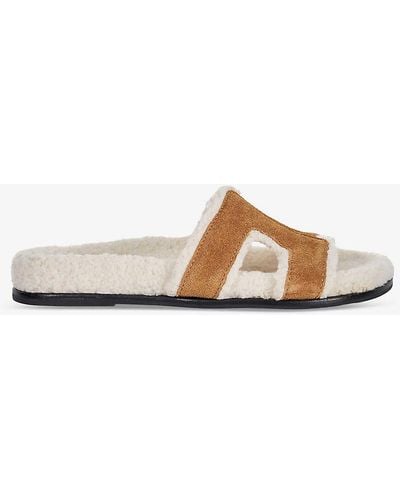 Dune Loupa Shearling-lined Flat Suede Slides - White