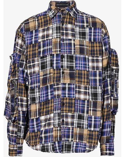 Who Decides War Plaid Patchwork Relaxed-fit Cotton Shirt - Blue