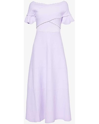 Needle & Thread Wrap-front Scalloped-trim Stretch-knit Midi Dress - Purple