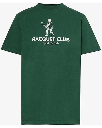 Sporty & Rich Backhand Logo-print Cotton-jersey T-shirt X - Green