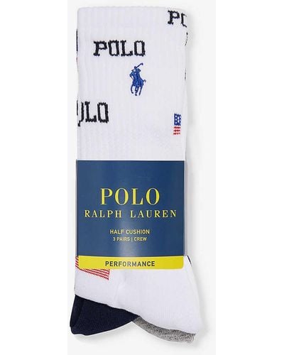 Polo Ralph Lauren Logo-intarsia Pack Of Three Cotton-blend Socks - White