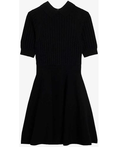 Ted Baker Miiaaa Puff-sleeve Textured Stretch-knit Mini Dress - Black