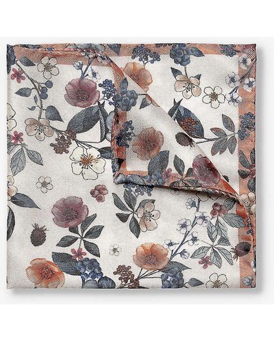 Eton Floral-print Silk Pocket Square - White