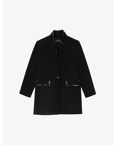 Maje Galionile Raised-collar Wool-blend Coat - Black