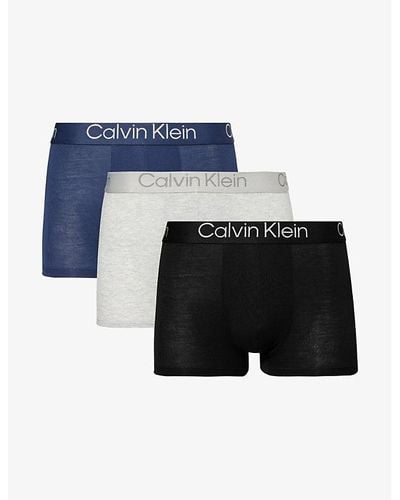 Calvin Klein Logo-waistband Pack Of Three Stretch-woven Trunk - Blue