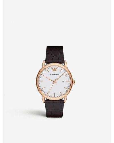 Emporio Armani Ar2502 Gold-plated Stainless Steel And Leather Watch - Black