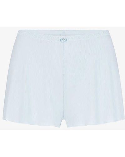 Skims Soft Lounge Lace-trim Elasticated-waist Stretch-woven Shorts X - White