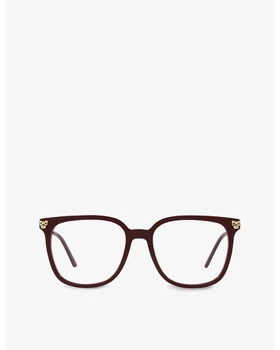 Cartier Ct0346o Panthère De Square Frame Acetate And Metal Glasses - Red