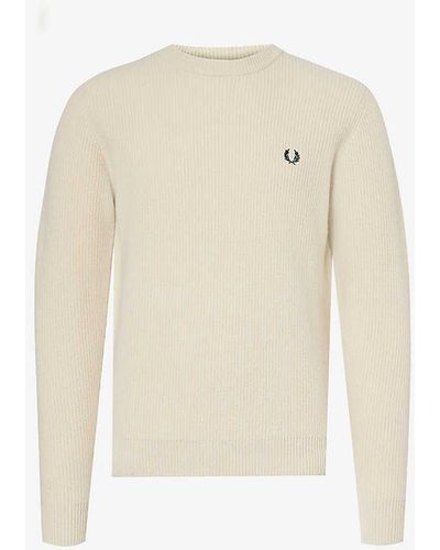 Fred Perry Logo-embroidered Ribbed Wool-knit Jumper X - White