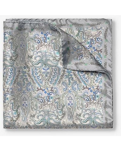 Eton Patterned Silk Pocket Square - Grey