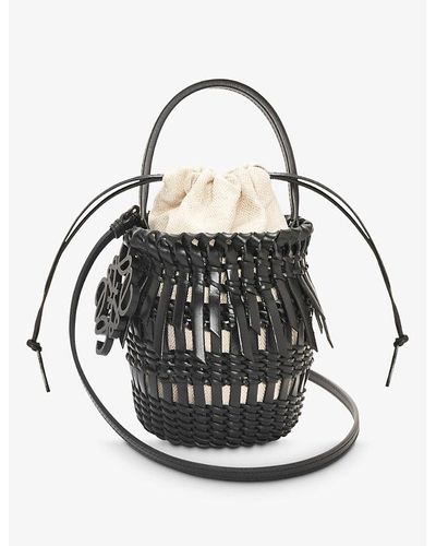 Shop LOEWE Anagram 2023 SS Drawstring bucket bag in palm leaf and calfskin  (A223222X01) by ROHA