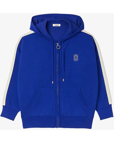 Sandro Logo-embroidered Zip-up Cotton-blend Hoody - Blue